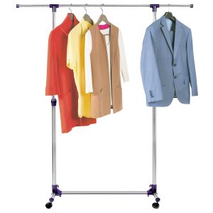 Tatkraft Hamburg | 16088 | Kleiderstange | Ausziehbar | Rollbar | Chromstahl, Silber | Bis 30 KG, Für 30 Bügel | 87-150x44x97.5-160CM |