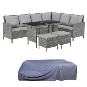 MADISON Set Poly-Rattan Garten-Lounge Rattan-Set Abdeckhaube Grau