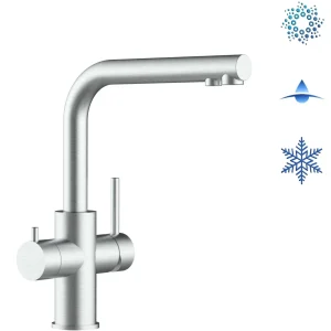 Vizio Kurzversion - 5 Wege Wasserhahn Küchenarmatur, Edelstahl Massiv mit 360° schwenkbarem L-Auslauf , Gebürstet
