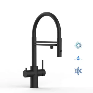 Vizio Kurzversion 47 cm - 5 Wege Wasserhahn Küchenarmatur, Edelstahl Massiv mit 360° schwenkbarem Auslauf, abnehmbare 2 strahl Handbrause, PVD Schwarz Matt