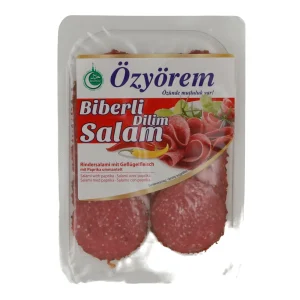 Rindersalami Özyörem Paprika-Salami | Halal | Mit Geflügelfleisch, geräuchert und mit Paprika ummantelt | 80 g