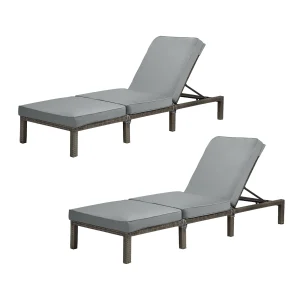 2er Set PEACH Gartenliege Polsterauflage Klappbar Polyrattan Grau